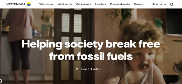  100년이 넘는 역사를 자랑하는 스웨덴 기업, 바텐팔의 홈페이지.