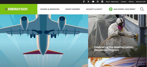  미국 에너지부(DOE)의 홈페이지.
