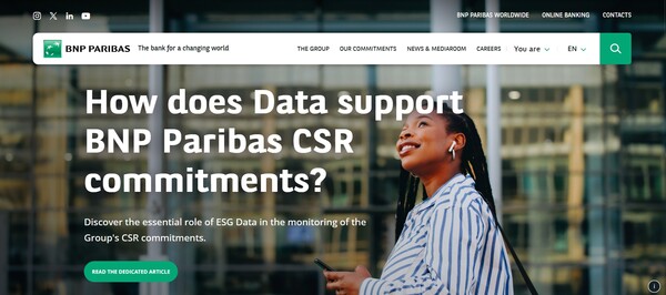  BNP 파리바의 홈페이지.