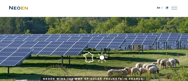  프랑스의 재생에너지 전문기업 네오엔의 홈페이지.