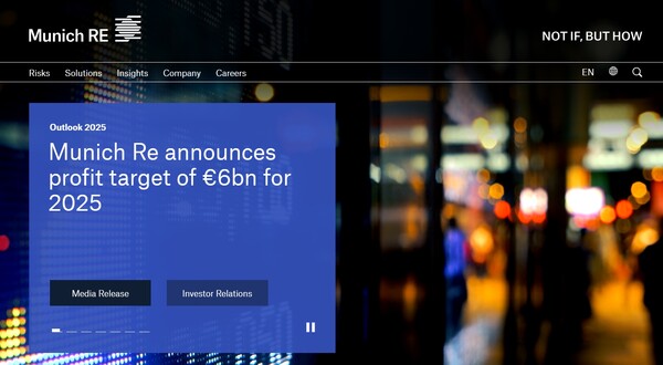  독일의 뮌헨 재보험의 홈페이지.
