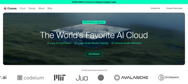  인공지능 인프라 제공업체인 크루소의 홈페이지.