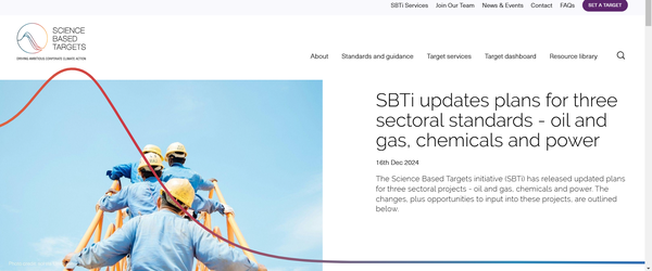 과학 기반 목표 이니셔티브(SBTi)가 석유 및 천연가스, 화학, 전력 산업을 대상으로 하는 부문별 표준에 대한 업데이트를 진행한다고 발표했다./SBTi