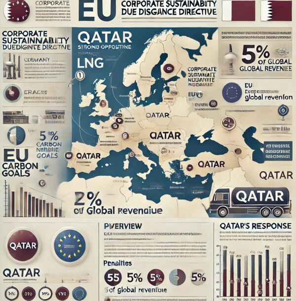 카타르가 EU의 공급망실사법(CSDDD)에 강력 반발하며, 유럽으로 액화천연가스(LNG) 수출을 중단할 수 있다고까지 경고했다. /chatGPT 이미지 생성