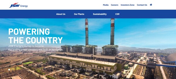  JSW 에너지의 홈페이지.