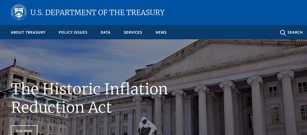  미국 재무부(DOT)의 홈페이지.