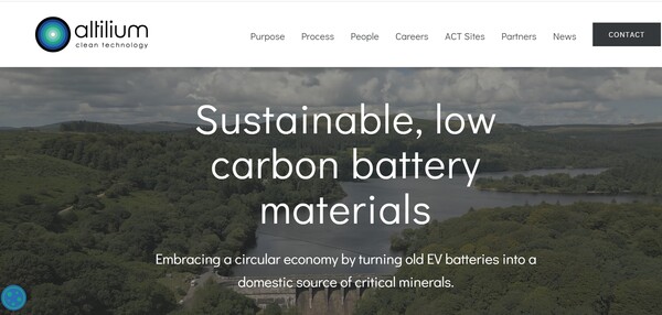 배터리 소재 분야의 리더, 알틸리움의 홈페이지.