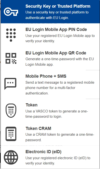  EU 로그인 시스템에 등록하기 위해서는 위의 인증서 중 하나가 필요하다.