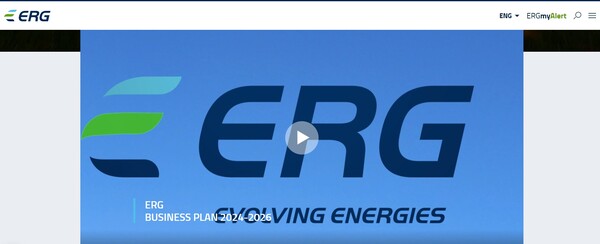  이탈리아의 재생 에너지 기업 ERG의 홈페이지.