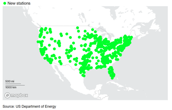 2024년 4분기 신규 전기차 충전소 / 미국 에너지부, 블룸버그 재인용