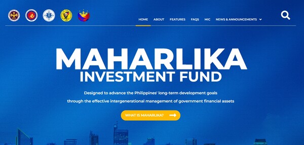  필리핀의 국부 펀드인 마할리카 투자공사의 홈페이지.