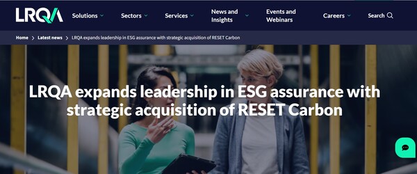  공급망 탄소 관리 솔루션인 리셋 카본(RESET Carbon)을 인수한 LRQA의 홈페이지.