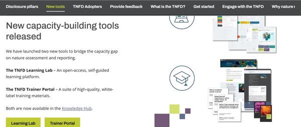 TNFD의 홈페이지에 나와 있는 자연관련 보고 전문가 기술향상을 위한 플랫폼 페이지.