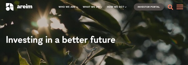  스웨덴 기업 아레임의 홈페이지.