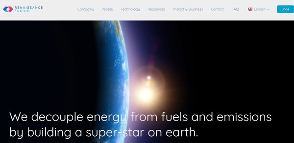  프랑스의 핵기술 스타트업 르네상스 퓨전의 홈페이지.