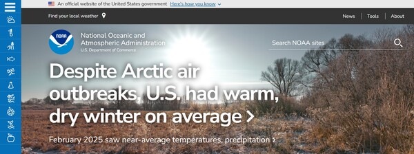  미국 국립해양대기청(NOAA)의 홈페이지. 