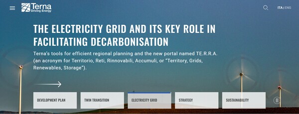  이탈리아의 국영 전력망 운영자 테르나의 홈페이지.