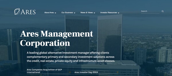  대체 자산관리회사 아레스 매니지먼트의 홈페이지.