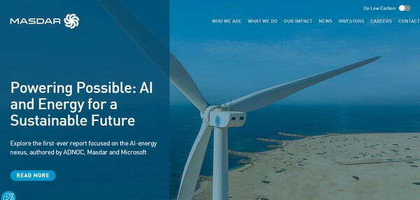  UAE의 국영 재생에너지 기업인 마스다르의 홈페이지.