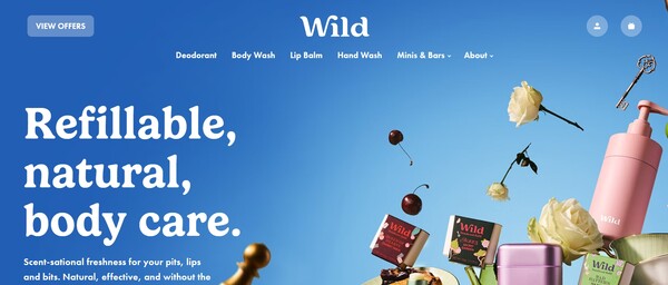  유니레버가 인수한 리필형 탈취제 브랜드 와일드의 홈페이지.