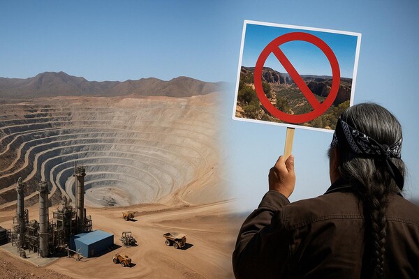 트럼프의 토지교환 승인으로 리오틴토와 BHP가 애리조나주의 리솔루션 구리광산 개발을 준비하고 있는 가운데, 원주민인 아파치 부족이 종교의 자유를 침해한다며 반대 목소리를 냈다. / chatgpt 이미지 생성