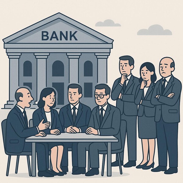 은행의 주요 관계자들과 재무장관들이 모여서 회의하는 이미지 / chatgpt 이미지 생성