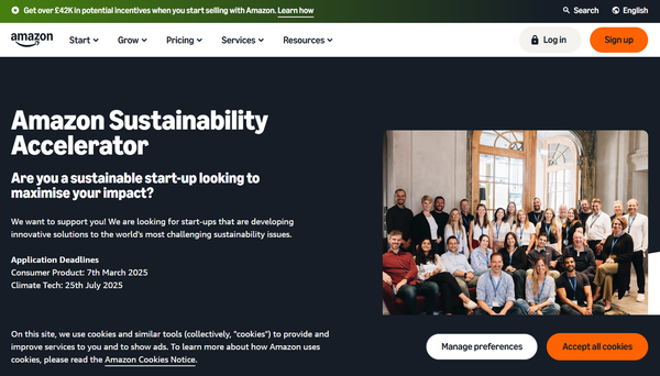  아마존 지속가능성 가속기의 홈페이지.