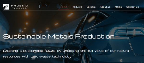  일본의 스미토모 종합상사와 빌더스 비전이 지원하는 미국의 희토류 스타트업 피닉스 테일링스의 홈페이지.