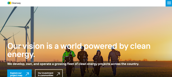  클리어웨이 에너지의 홈페이지.