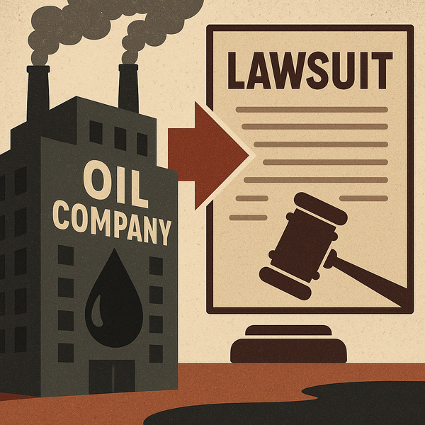  거대 석유기업을 대상으로 한 소송을 주제로 만든 이미지./챗gpt.
