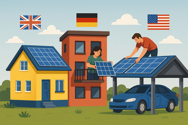 도심 주택과 발코니에 설치된 가정용 태양광 이미지 / 챗gpt