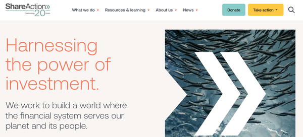  NGO 쉐어액션(ShareAction)의 홈페이지.