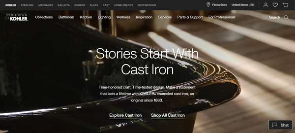  미국의 욕실, 주방기기 제조사 콜러(Kohler)의 홈페이지.