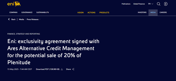  이탈리아의 에너지 기업 에니(Eni) 홈페이지.