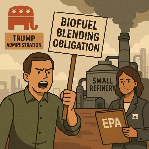 소규모 정유사의 바이오연료 혼합 의무 면제 신청이 계류되어 있는 가운데, 트럼프 행정부 산하 환경보호청(EPA)에서 이를 조속히 처리하겠다고 밝혔다. / ChatGPT 이미지 생성