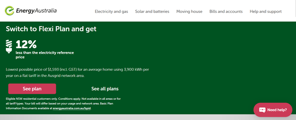  호주의 에너지 기업 에너지오스트레일리아의 홈페이지.