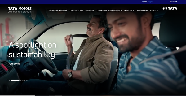  인도의 주요 자동차 제작사인 타타 모터스의 홈페이지.
