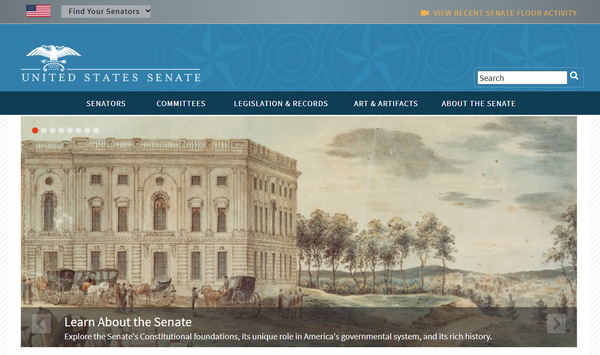  미국 상원(U.S. Senate)의 홈페이지.