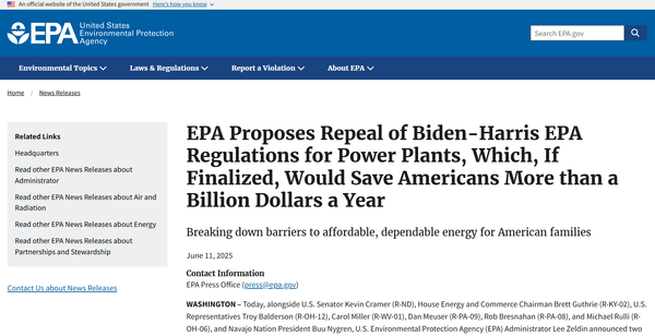  미국 환경보호청(EPA)가 11일(현지시각) 바이든 시절의 발전소에 대한 규제를 풀려 하고 있다./홈페이지.