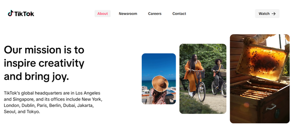  틱톡의 홈페이지.