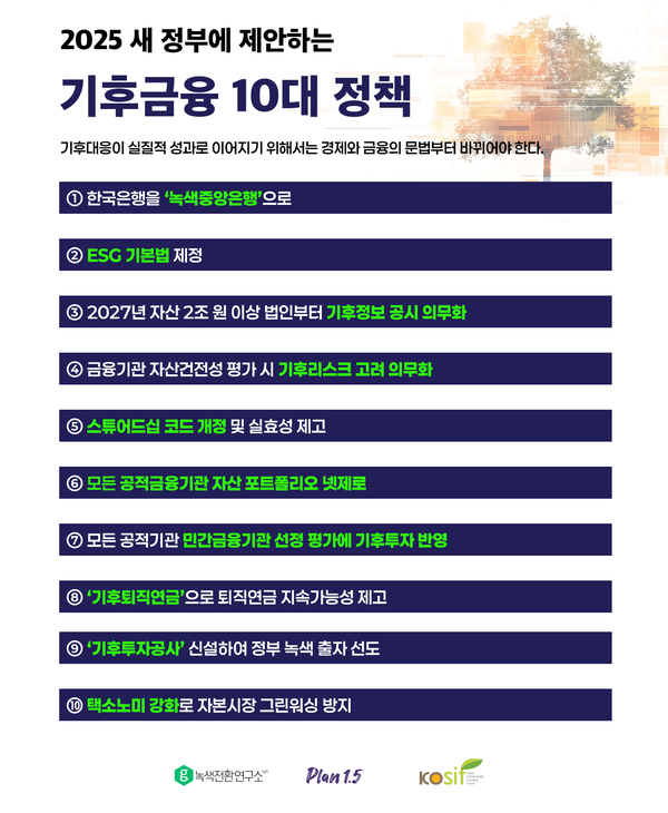 세 싱크탱크가 제안한 기후금융 10대 정책