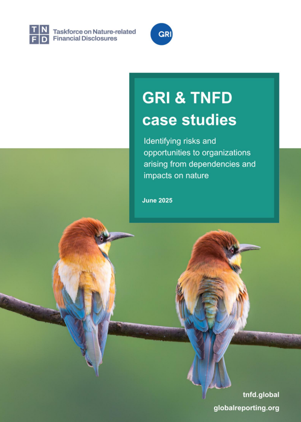 GRI와 TNFD가 기업의 자연 리스크 대응과 관련해 7개 기업 사례를 분석한 보고서의 표지 / 보고서 표지 캡처