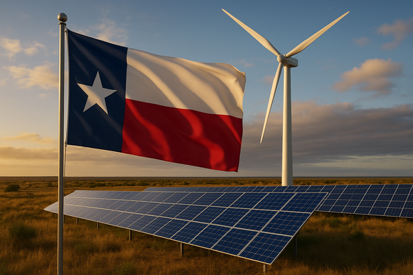  미국 텍사스 주의 주 깃발과 청정에너지를 주제로 챗GPT가 만든 이미지.