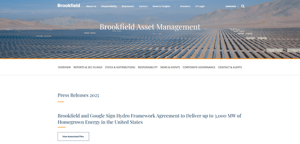  브룩필드 자산운용의 홈페이지.