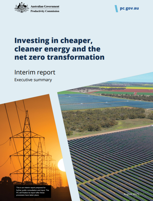 호주 생산성위원회(Productivity Commission)의 중간 보고서 ‘보다 저렴하고 청정한 에너지 투자 및 넷제로 전환’ 표지 /  이미지 출처 호주 생산성위원회 홈페이지