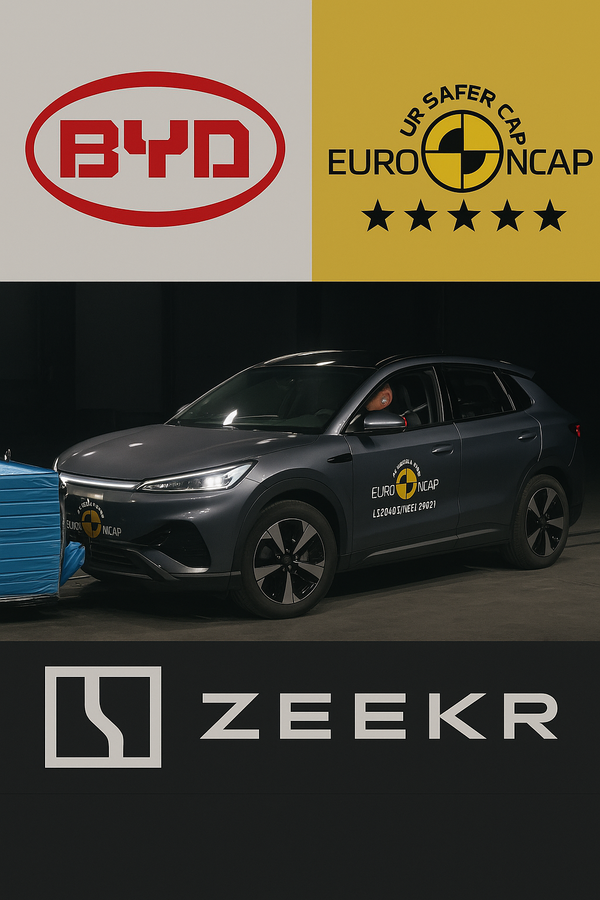  챗GPT가 중국의 전기차 제작사와 유로 NCAP 충돌테스트를 주제로 만든 이미지.