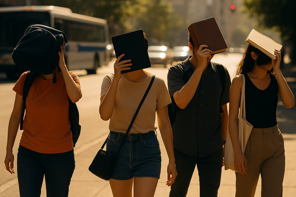 폭염으로 인해 햇빛을 가리며 거리를 거니는 뉴욕시 사람들 / ChatGPT 이미지 생성