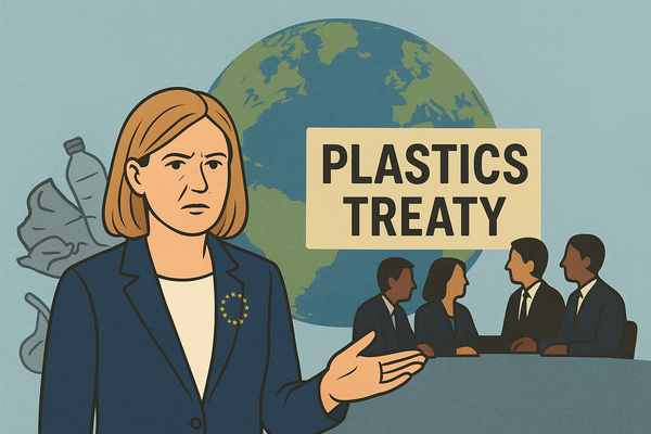  유럽연합(EU)과 글로벌 플라스틱 협약을 주제로 챗GPT가 만든 이미지.