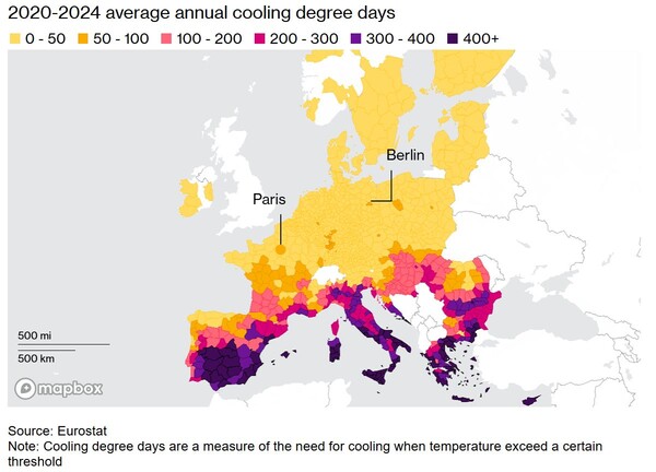 연간평균 냉방도일 (2020~2024년) / 블룸버그 재인용