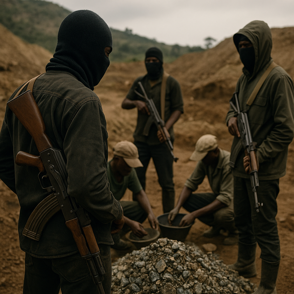 콩고 무장반군이 광산 채굴을 통제하는 모습을 보여주는 예시 이미지 / ChatGPT 이미지 생성
